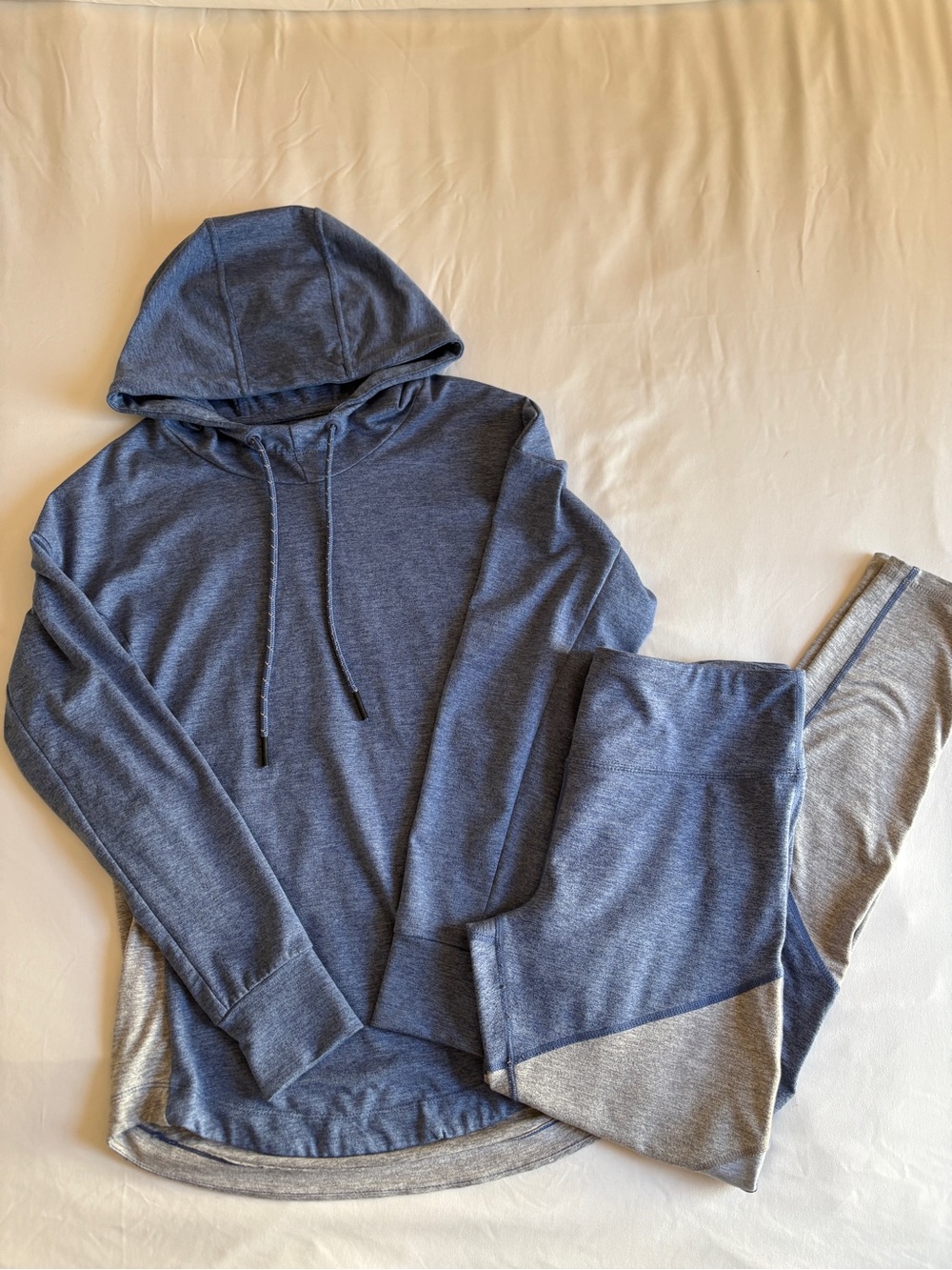 Serene Tangerine Blue Gray Colorblock Hoodie Leggings Set Lounge Athleisure Cozy